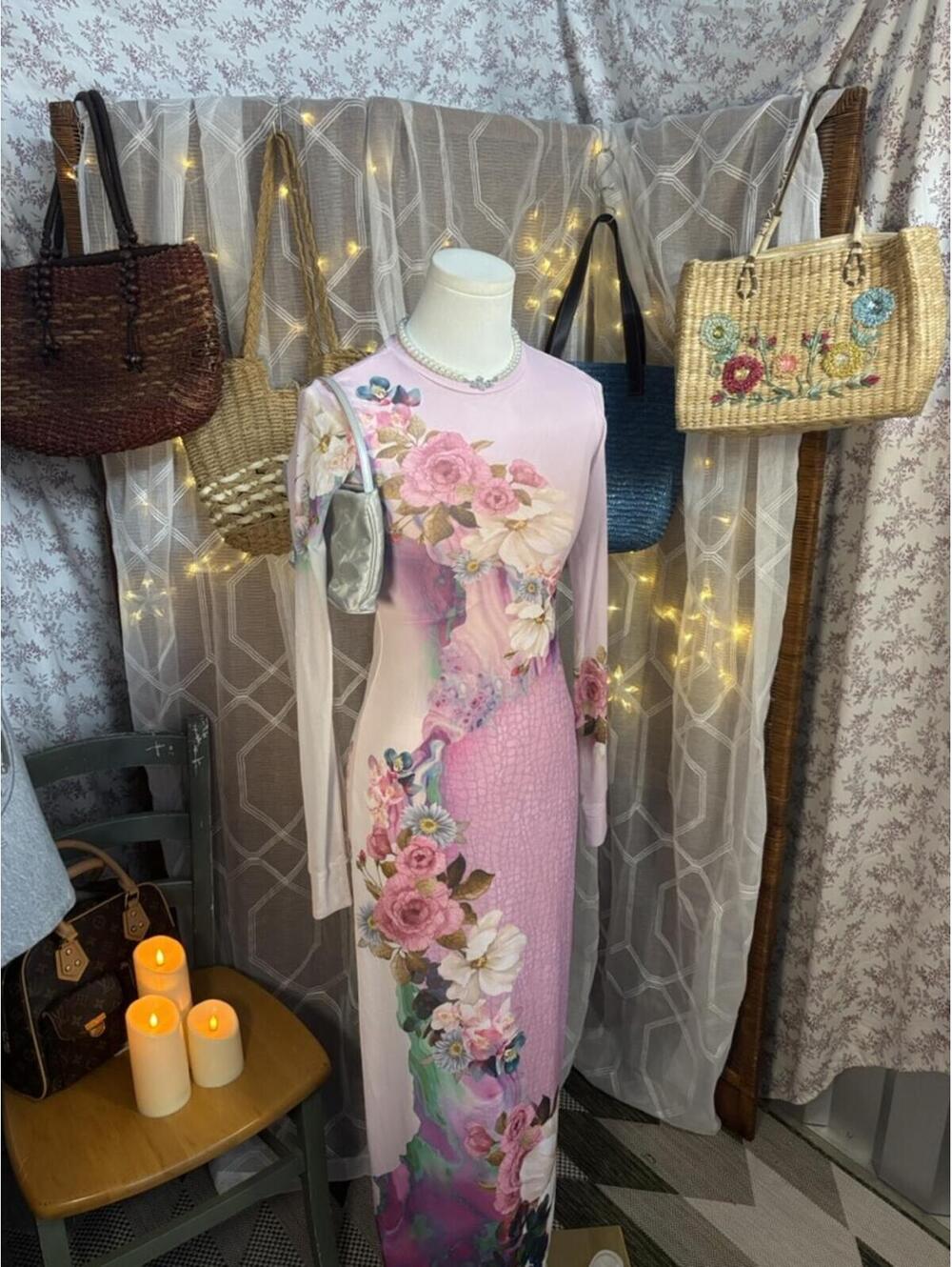 AFRM NWT Floral Mesh Maxi Dress XS Pink Romantic Coquette Cottagecore Fairy